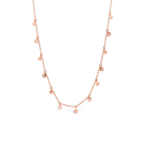 0.10ct 14k Rose Gold Diamond Stars Necklace 16