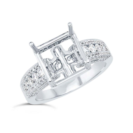 0.90ct 18k White Gold Diamond Semi-mount Ring for 10x10mm Center