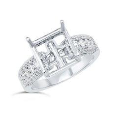 0.90ct 18k White Gold Diamond Semi-mount Ring for 10x10mm Center