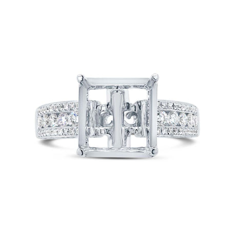 0.90ct 18k White Gold Diamond Semi-mount Ring for 10x10mm Center