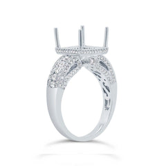 0.90ct 18k White Gold Diamond Semi-mount Ring for 10x10mm Center