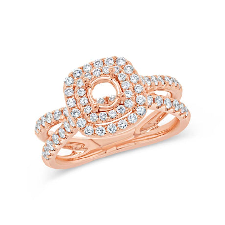 0.79ct 14k Rose Gold Diamond Semi-mount Ring for 0.40ct Center