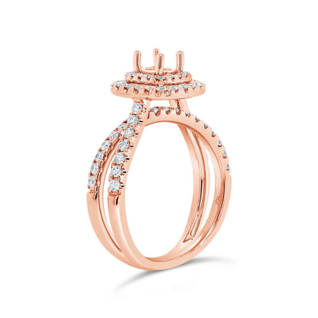 0.79ct 14k Rose Gold Diamond Semi-mount Ring for 0.40ct Center