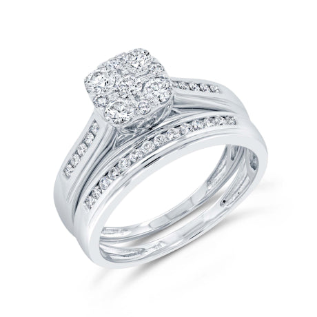 0.68ct 14k White Gold Diamond Wedding Set Cluster 2-pc