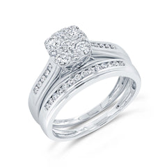 0.68ct 14k White Gold Diamond Wedding Set Cluster 2-pc