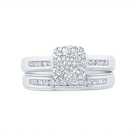 0.68ct 14k White Gold Diamond Wedding Set Cluster 2-pc