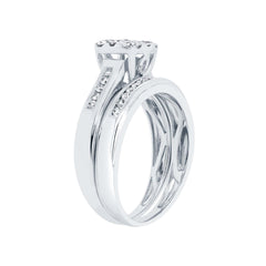 0.68ct 14k White Gold Diamond Wedding Set Cluster 2-pc