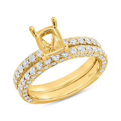 1.65ct 14k Yellow Gold Diamond Semi-mount Ring for 7.5x5.5mm Center 2-pc