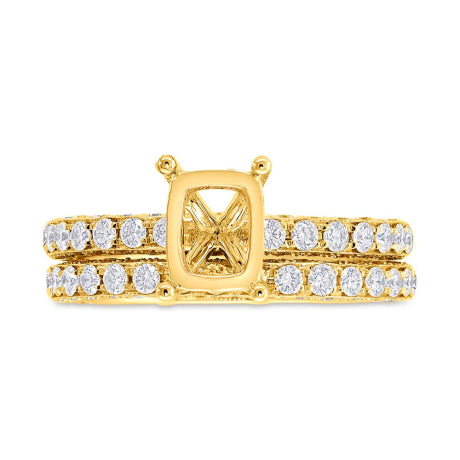1.65ct 14k Yellow Gold Diamond Semi-mount Ring for 7.5x5.5mm Center 2-pc