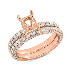 1.65ct 14k Rose Gold Diamond Semi-mount Ring for 7.5x5.5mm Center 2-pc