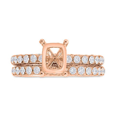 1.65ct 14k Rose Gold Diamond Semi-mount Ring for 7.5x5.5mm Center 2-pc