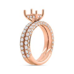 1.65ct 14k Rose Gold Diamond Semi-mount Ring for 7.5x5.5mm Center 2-pc
