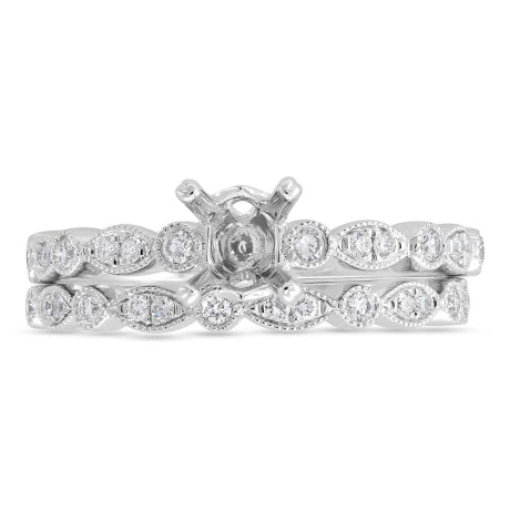 0.33ct 14k White Gold Diamond Semi-mount Ring for 0.75ct Center 2-pc