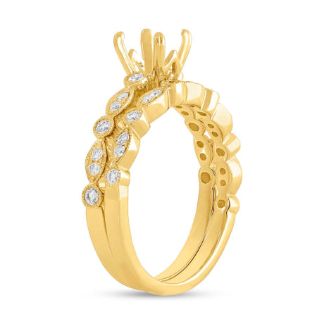 0.33ct 14k Yellow Gold Diamond Semi-mount Ring for 0.75ct Center 2-pc
