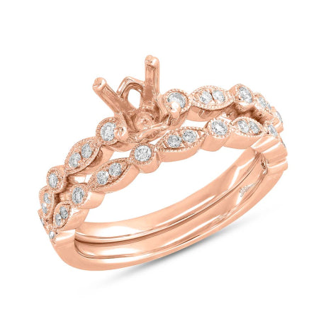 0.33ct 14k Rose Gold Diamond Semi-mount Ring for 0.75ct Center 2-pc
