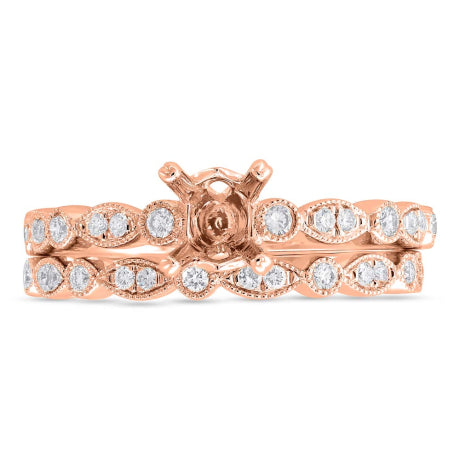 0.33ct 14k Rose Gold Diamond Semi-mount Ring for 0.75ct Center 2-pc