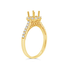 0.58ct 18k Yellow Gold Diamond Semi-mount Ring for 0.75ct Center