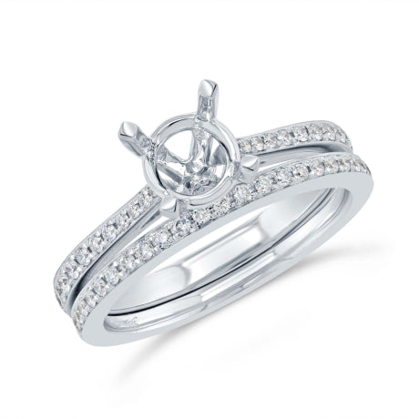 0.44ct 14k White Gold Diamond Semi-mount Ring 2-pc for 1.00ct Center