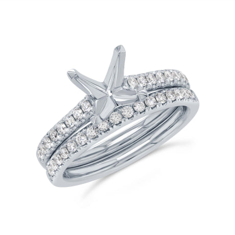 0.49ct 14k White Gold Diamond Semi-mount Ring 2-pc for 2.00ct Center