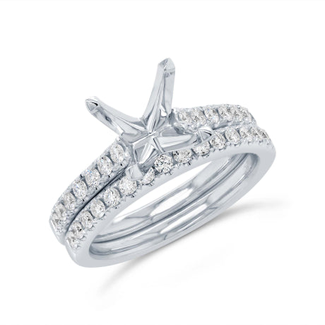 0.64ct 14k White Gold Diamond Semi-mount Ring 2-pc for 3.00ct Center