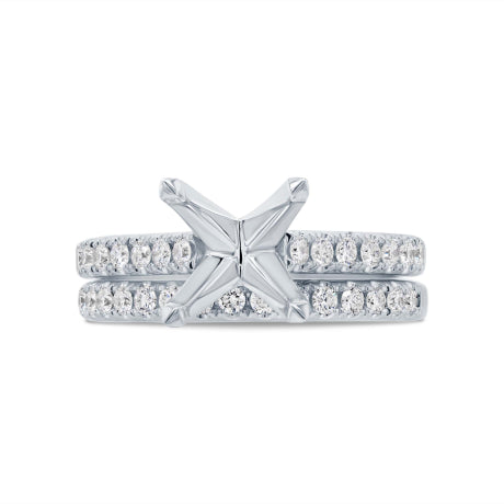 0.64ct 14k White Gold Diamond Semi-mount Ring 2-pc for 3.00ct Center