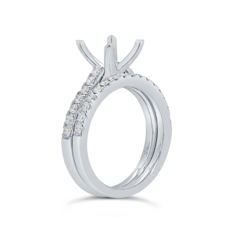 0.64ct 14k White Gold Diamond Semi-mount Ring 2-pc for 3.00ct Center
