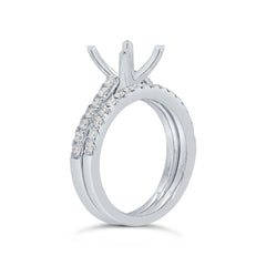 0.64ct 14k White Gold Diamond Semi-mount Ring 2-pc for 3.00ct Center