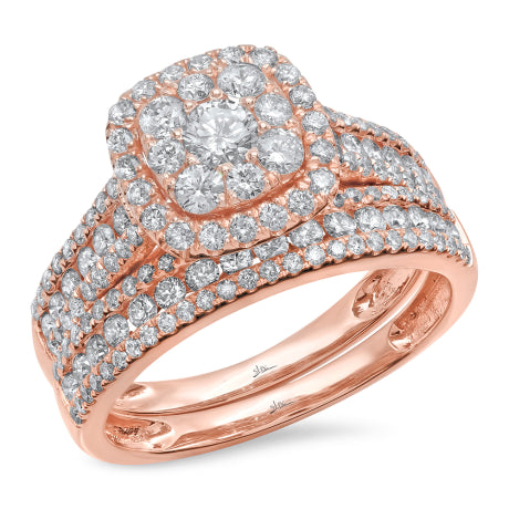 1.45ct 14k Rose Gold Diamond Wedding Set Cluster