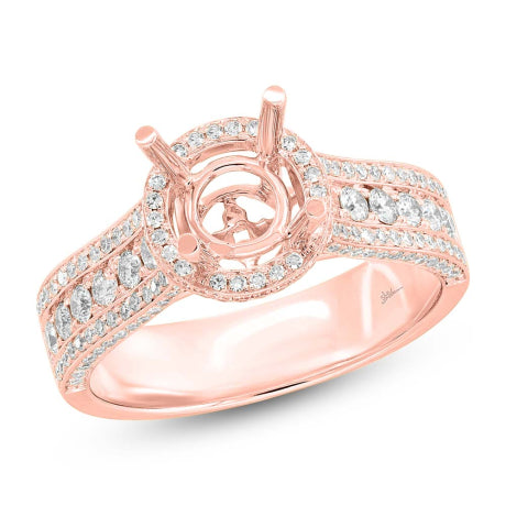 0.71ct 14k Rose Gold Diamond Semi-mount Ring 2-pc for 1.00ct Center