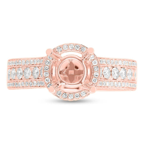 0.71ct 14k Rose Gold Diamond Semi-mount Ring 2-pc for 1.00ct Center