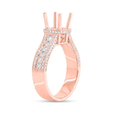 0.71ct 14k Rose Gold Diamond Semi-mount Ring 2-pc for 1.00ct Center