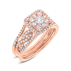 0.86ct 14k Rose Gold Diamond Wedding Set Cluster