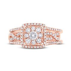 0.86ct 14k Rose Gold Diamond Wedding Set Cluster