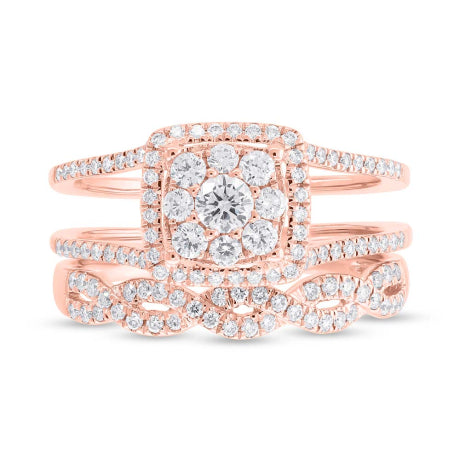 0.86ct 14k Rose Gold Diamond Wedding Set Cluster Size 6.5