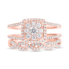 0.86ct 14k Rose Gold Diamond Wedding Set Cluster Size 6.5