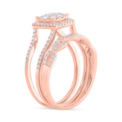 0.86ct 14k Rose Gold Diamond Wedding Set Cluster Size 6.5