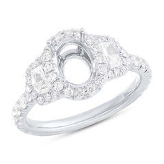 0.95ct 18k White Gold Diamond Semi-mount Ring for 7.5x5.5mm Center