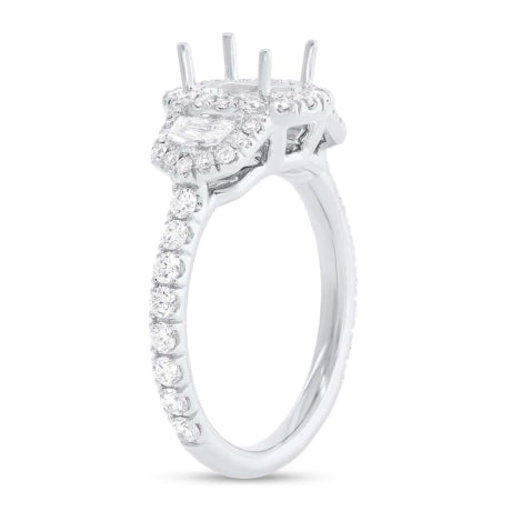 0.95ct 18k White Gold Diamond Semi-mount Ring for 7.5x5.5mm Center