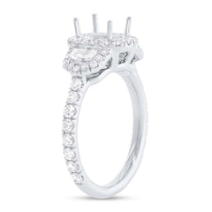 0.95ct 18k White Gold Diamond Semi-mount Ring for 7.5x5.5mm Center
