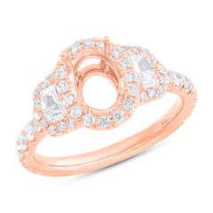 0.95ct 18k Rose Gold Diamond Semi-mount Ring for 7.5x5.5mm Center