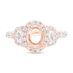 0.95ct 18k Rose Gold Diamond Semi-mount Ring for 7.5x5.5mm Center