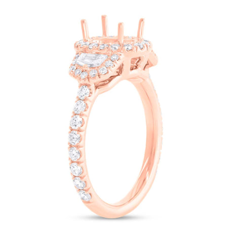 0.95ct 18k Rose Gold Diamond Semi-mount Ring for 7.5x5.5mm Center