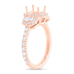 0.95ct 18k Rose Gold Diamond Semi-mount Ring for 7.5x5.5mm Center