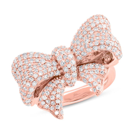 1.55ct 14k Rose Gold Diamond Ribbon Bow Ring Size 4
