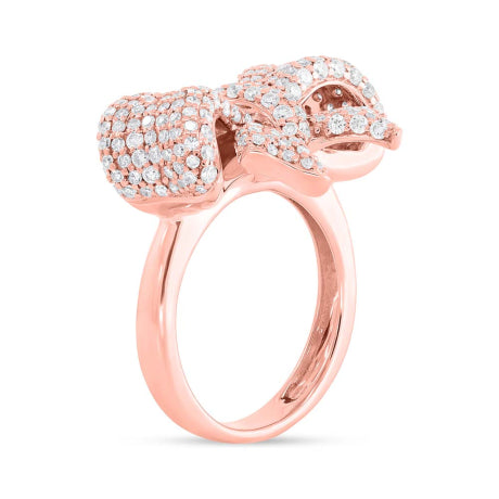 1.55ct 14k Rose Gold Diamond Ribbon Bow Ring Size 4