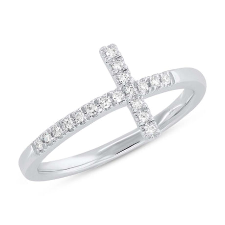 0.05ct 14k White Gold Diamond Cross Ring Size 2.5