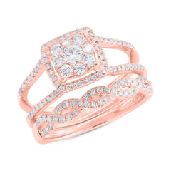 0.86ct 14k Rose Gold Diamond Wedding Set Cluster Size 7.75