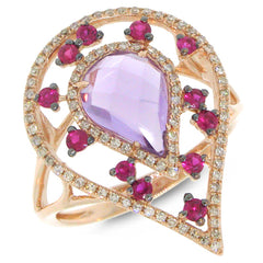 0.22ct Diamond & 1.98ct Amethyst & Pink Sapphire 14k Rose Gold Ring  Size 6