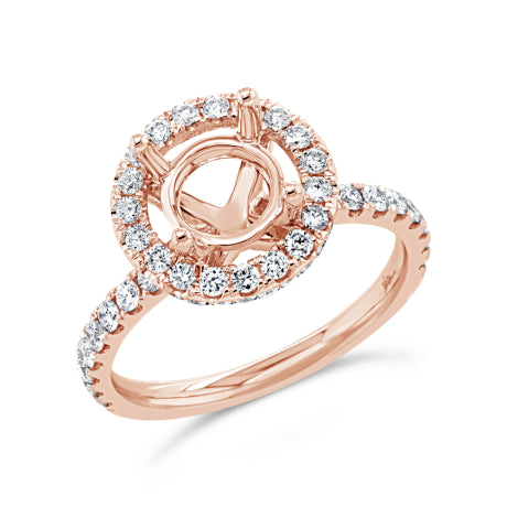 0.92ct 14k Rose Gold Diamond Semi-mount Ring for 2.00ct Center