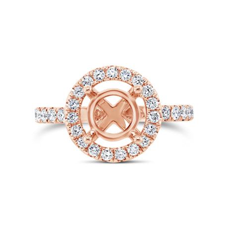 0.92ct 14k Rose Gold Diamond Semi-mount Ring for 2.00ct Center